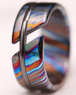 NEW ZRTI HYBRID*** Black Timascus ring 9mm , timascus ring, mokuti ring, colorful ring, hypoallergenic jewelry, Zirconium ring, mokuti ring