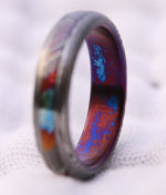 New*5.25mm "traditional" style Black Timascus ring Mokuti & Stainless zrti ring Damascus ,  dark "woodgrain" zirconium titanium