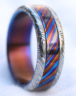 *Limited 5 alloy ZrTi 8mm Black Timascus / Mokuti & Stainless Damascus (damasteel) zrti timascus ring,black timascus ring, mokuti ring zirconium titanium damascus damasteel