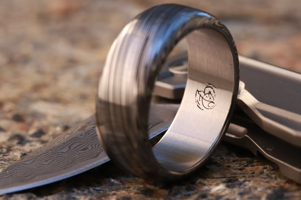 Damascus ring Stainless steel Damascus "LEAF" Customizable ring Light/ medium color etch. Damascus steel ring Damascus steel 8mm mens rings