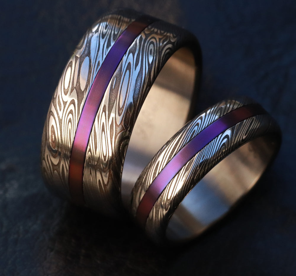 stainless damascus steel rings titanium rings damascus steel ring genuine damasteel ring his and hers rings set 2 rings customizable rings