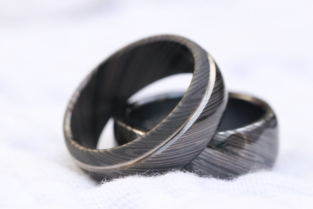 Niobium & Zirconium damascus ring / wedding ring 8mm customizable domed shape