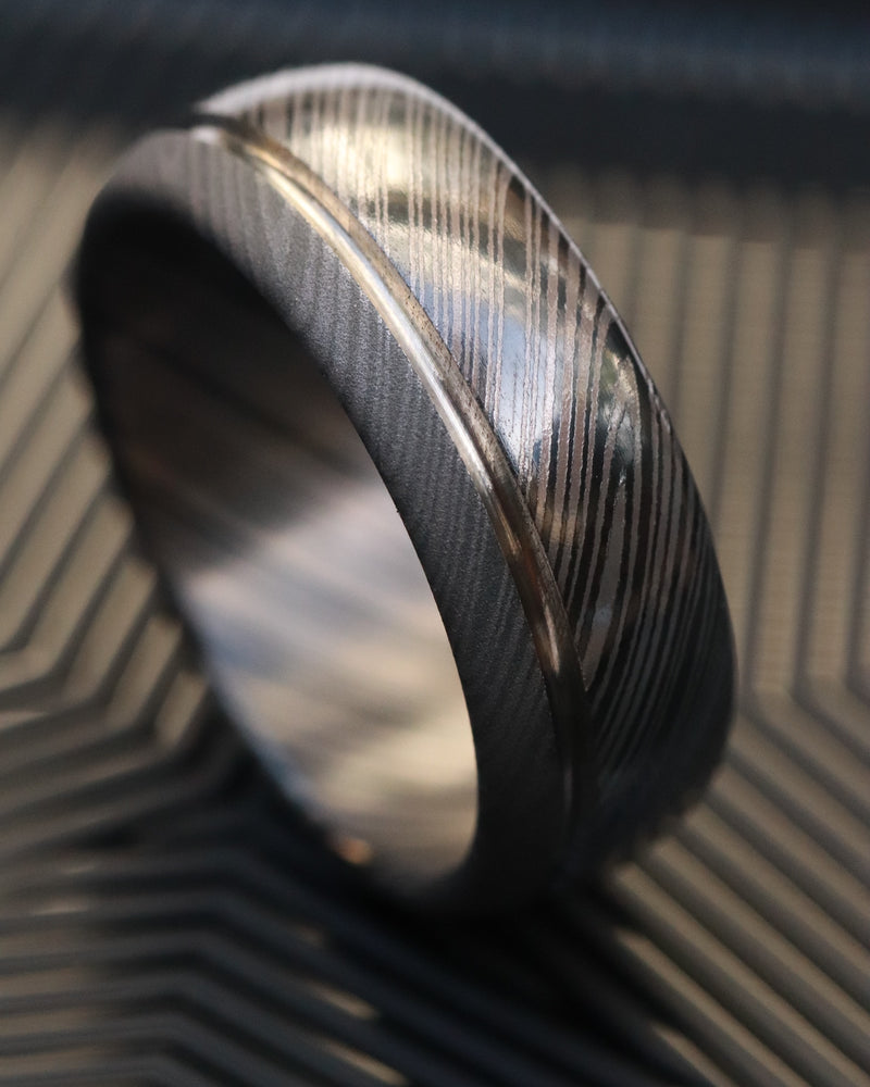 Niobium & Zirconium damascus ring / wedding ring 8mm customizable domed shape