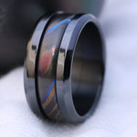 Grayson BLK" Limited Edition Series-10.25mm titanium damascus Timascus / Mokuti timascus & black titanium ring, black timascus ring, mokuti ring