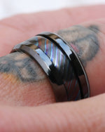 Grayson BLK" Limited Edition Series-10.25mm titanium damascus Timascus / Mokuti timascus & black titanium ring, black timascus ring, mokuti ring