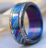 *Limited 5 alloy ZrTi 8mm Black Timascus / Mokuti & Stainless Damascus (damasteel) zrti timascus ring,black timascus ring, mokuti ring zirconium titanium damascus damasteel