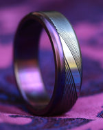 Titanium &  Damascus steel ring-  stainless damasteel titanium ring, mens wedding band, mens rings , purple ring, wedding rings