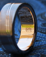 8mm Damascus steel ring 14k yellow Gold & Stainless Damascus
