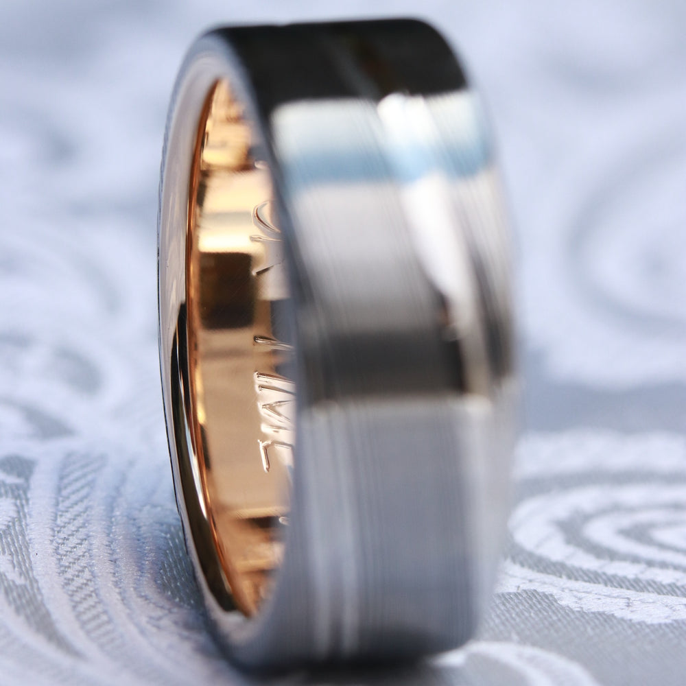 Damascus Steel Ring, Rose Gold Ring, Rose Gold Tungsten Band with