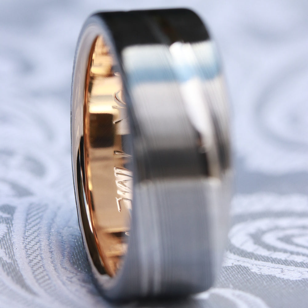 8mm Damascus steel ring 14k yellow Gold & Stainless Damascus