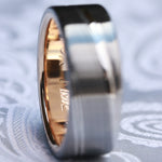 8mm Damascus steel ring 14k yellow Gold & Stainless Damascus
