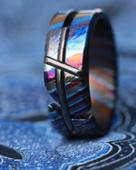 ZrTi-LOAM" hybrid  handmade titanium zirconium damascus cross ring timascus wedding band mens rings