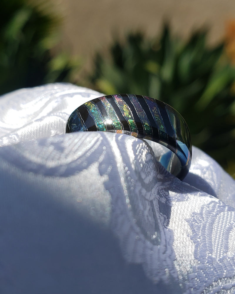 Florescent LIMITED EDITION***DARK Black Timascus ring 8mm (semi-polished) timascus ring, mokuti ring, colorful ring, hypoallergenic jewelry, Zirconium