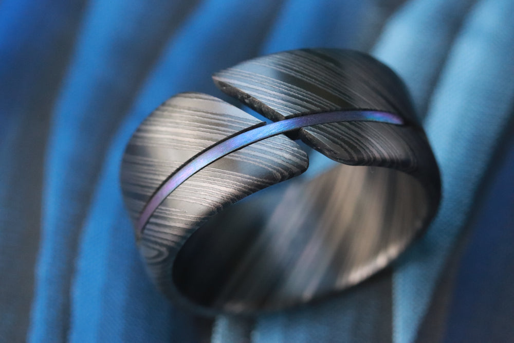 NEW BLACK CHEMELEON HYBRID*** Black ZrTi ring 10mm , timascus ring, mokuti ring, hypoallergenic jewelry, Zirconium inlay