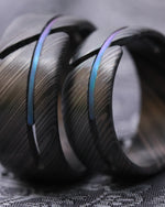 *NEW CHEMELEON HYBRID*** set niobium zirconium damascus Black ZrTi ring set , timascus ring, mokuti ring, hypoallergenic jewelry, Zirconium inlay, mokuti ring