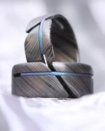 *NEW CHEMELEON HYBRID*** set niobium zirconium damascus Black ZrTi ring set , timascus ring, mokuti ring, hypoallergenic jewelry, Zirconium inlay, mokuti ring