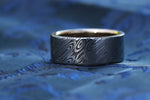 Gold & Stainless Damascus  7mm ring " black coral" stainless damscus steel gold ring 14k 18k mens wedding ring mens rings