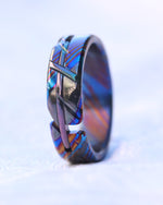 6mm Weathered cross ring, zirconium timascus ring, cross zrti ring hybrid zirconium titanium