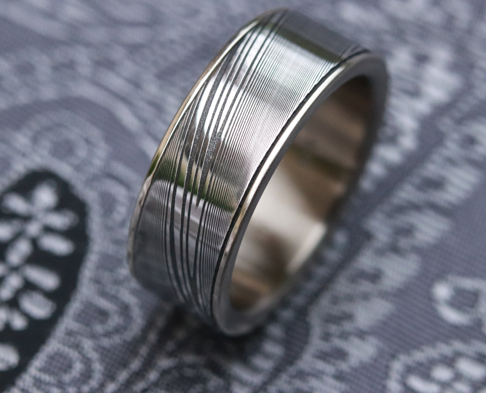 Gold & damascus wedding band, 14k or 18k gold damascus wedding band