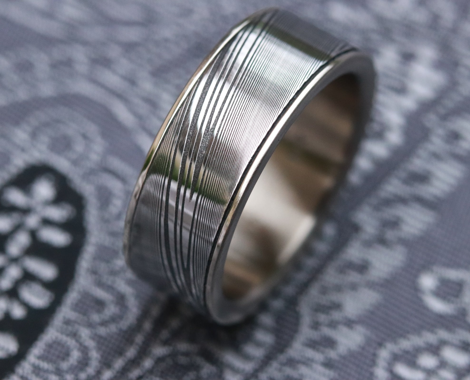 Gold & damascus wedding band, 14k or 18k gold damascus wedding band