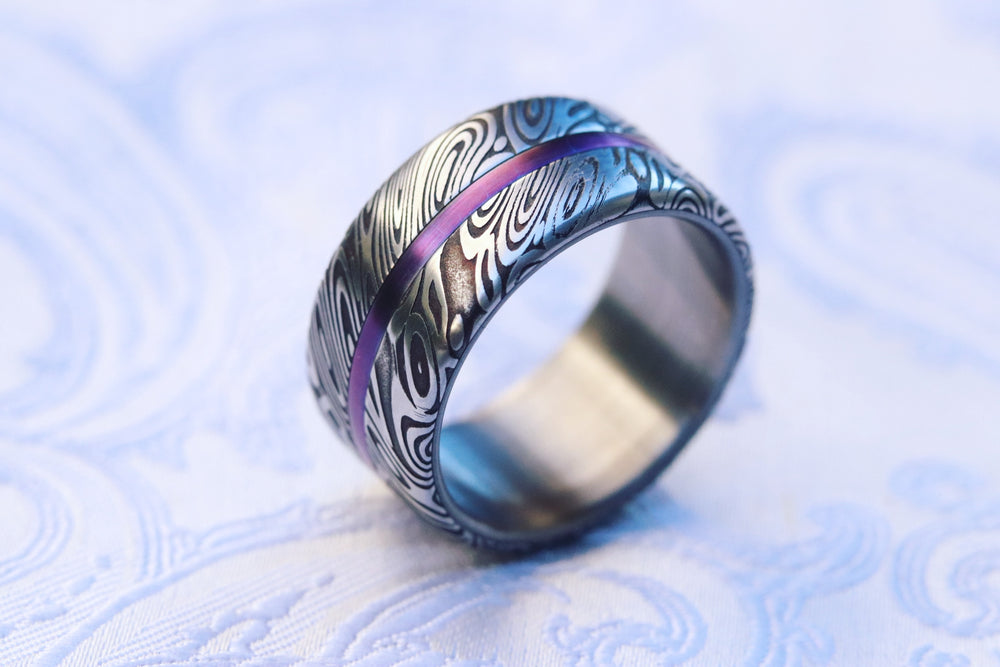Purple Customizable damascus ring! Damascus steel ring, damascus damasteel  ring, genuine damascus men's rings, coral damasteel