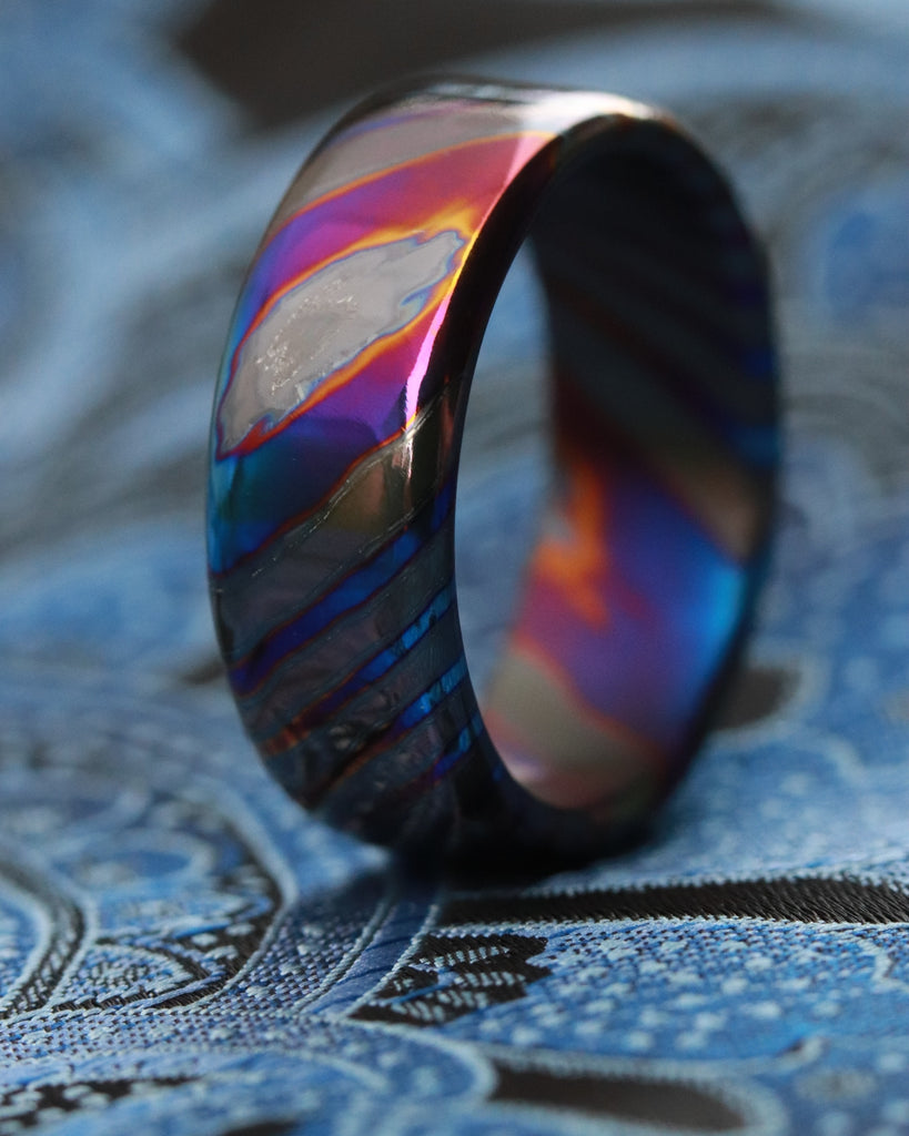 Timascus customizable 8mm ring rolled edge Solid Black Timascus ring 3 ...