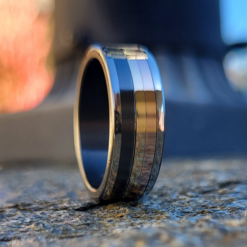 Polished Black Zirconium 14k or 18k customizable ring mens wedding bands Gold rings