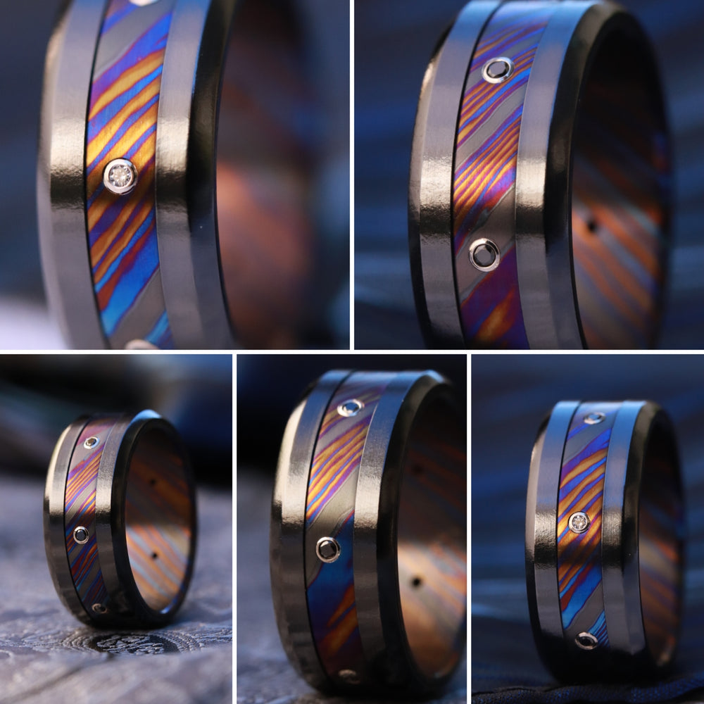 Grayson Limited Series 10mm black titanium and black diamond timascus ring