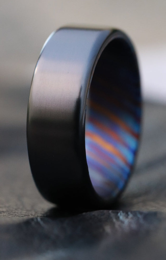 Black titanium 6-8mm zirconium band Black / ZrTi brushed ziconium timascus ring,black timascus ring, mens rings weddingrings, zirconium damascus