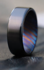 Black titanium 6-8mm zirconium band Black / ZrTi brushed ziconium timascus ring,black timascus ring, mens rings weddingrings, zirconium damascus