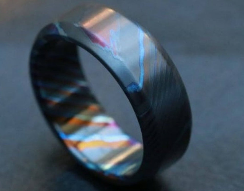 zrti LIMITED EDITION customizable 9mm ring chamfered edge Solid Black Timascus ring 3mm-9mm wide timascus ring, mokuti ring