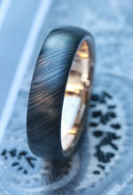 14k  tie clip, cufflink and ring set! yellow gold & black ZrTi/NbZr, domed shape! Niobium zirconium damascus ring