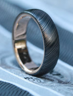 14k  tie clip, cufflink and ring set! yellow gold & black ZrTi/NbZr, domed shape! Niobium zirconium damascus ring