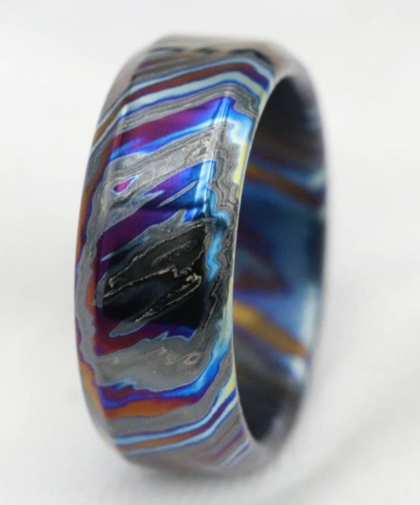 Chamfered edge Solid Black (tik) ZrTi ring 3mm-9mm wide timascus ring, mokuti ring (polished finish)