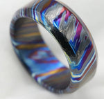 Chamfered edge Solid Black (tik) ZrTi ring 3mm-9mm wide timascus ring, mokuti ring (polished finish)
