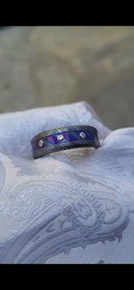 Timascus diamond ring, Grayson 7mm wide niobium zirconium, zirconium timascus wedding band