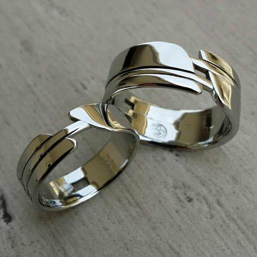His & Her&#39;s &quot;OAK&quot; set wedding set hypoallergenic handmade stainless steel ring limited edition collection ring set his and hers wedding band