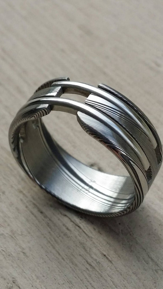 Stainless steel Damascus &quot;WOODGRAIN&quot; ring! Damasteel stainless damascus mens rings wedding band wedding ring