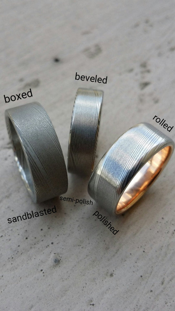 Gold & Stainless Damascus  14k 18k customizable stainless damascus steel ring gold ring