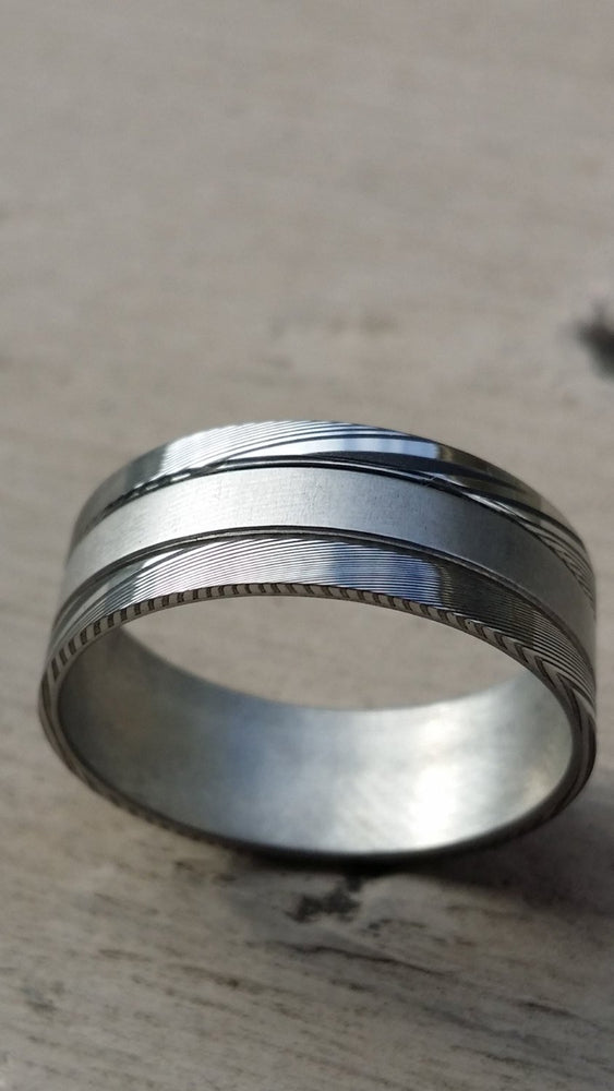 Stainless steel Damascus &quot;WOODGRAIN&quot; 8mm ring!