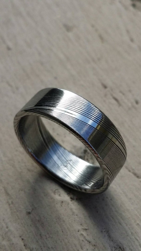 Damascus ring Stainless steel Damascus &quot;WOODGRAIN&quot; Customizable ring! Med /light color etch damascus steel ring