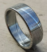 Stainless steel Damascus polished &quot;WOODGRAIN&quot;! Dark etch genuine damascus ring woodgrain wedding ring mens rings