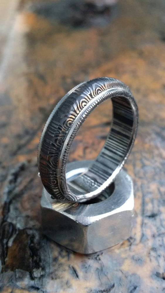 Damascus steel ring &quot;traditional -black & blue twist&quot;   Customizable ring! Mens rings wedding band engagement ring, engagement ring