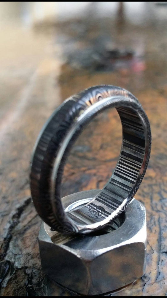 Damascus steel ring &quot;traditional -black & blue twist&quot;   Customizable ring! Mens rings wedding band engagement ring, engagement ring