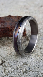 New*5.25mm &quot;traditional&quot; style Timascus Mokuti & Stainless Damascus , (damasteel) &quot;leaf&quot; pattern (titanium liner)