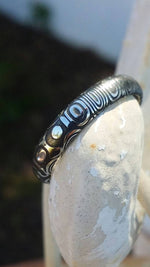 Stainless Damascus dark finish  &quot;bamboo&quot; 3mm or 4mm damscus steel ring, damascus ring womens ring
