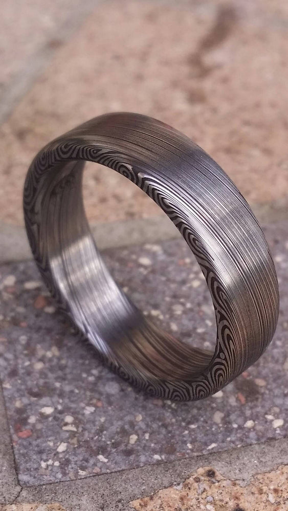 Damascus ring Stainless steel Damascus &quot;dark leaf&quot; Customizable ring! Darker color etch. Damascus steel ring