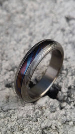 New*5.25mm &quot;traditional&quot; style Timascus Mokuti & Stainless Damascus , (damasteel) &quot;leaf&quot; pattern (titanium liner)