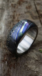 8mm damascus ring Black / ZrT Mokuti  Stainless Damascus (damasteel) damascus&quot;bamboo&quot; pattern timascus ring,black timascus ring, mokuti ring