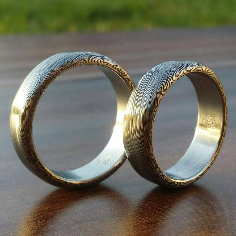 Damascus ring Stainless steel Damascus &quot;LEAF&quot; Customizable ring Light/ medium color etch. Damascus steel ring Damascus steel 8mm mens rings
